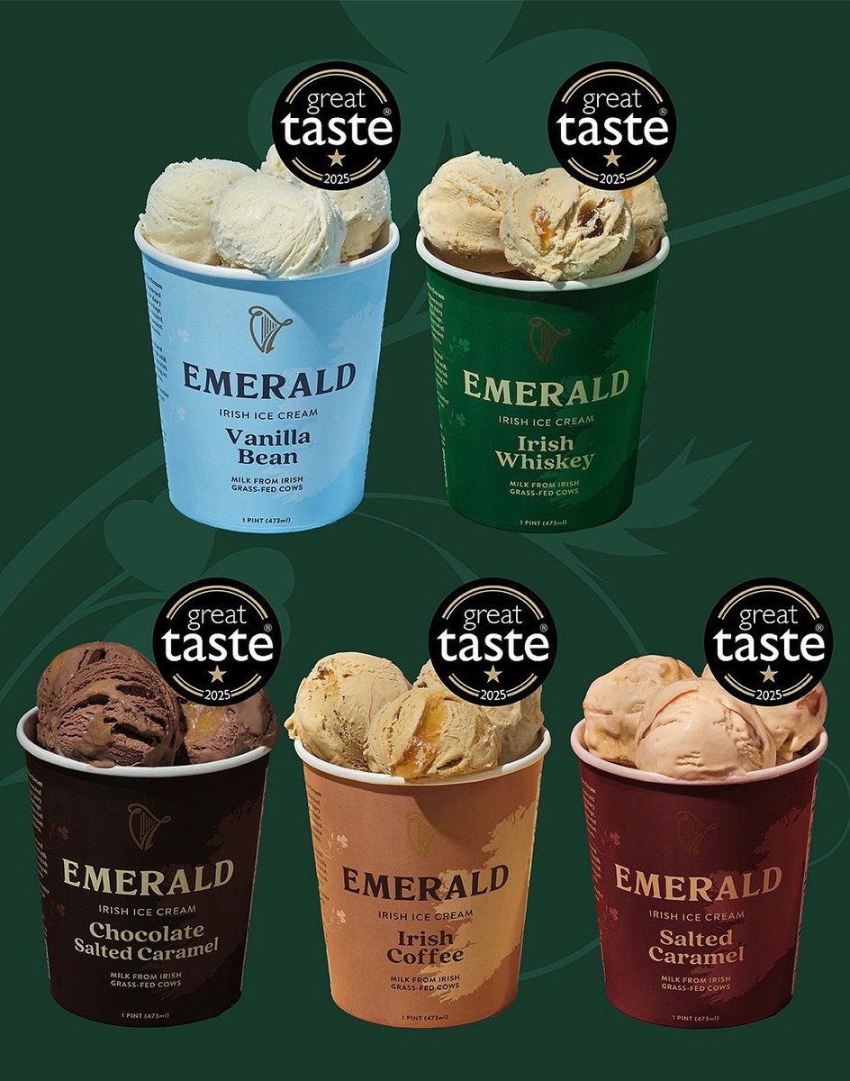 Irish_IceCream's tweet photo. ⭐️ GREAT TASTE AWARDS 2025 ⭐️ 

We are delighted to share that we’ve scooped up not one, not two but FIVE Great Taste Awards for Emerald Ice Cream! ⭐️ 

Thank you @guildoffinefood, we are thrilled. 🤩 

#EmeraldIceCream #GreatTasteAwards #GreatTaste2025 #GuildofFineFood https://t.co/4jKFgoQhod