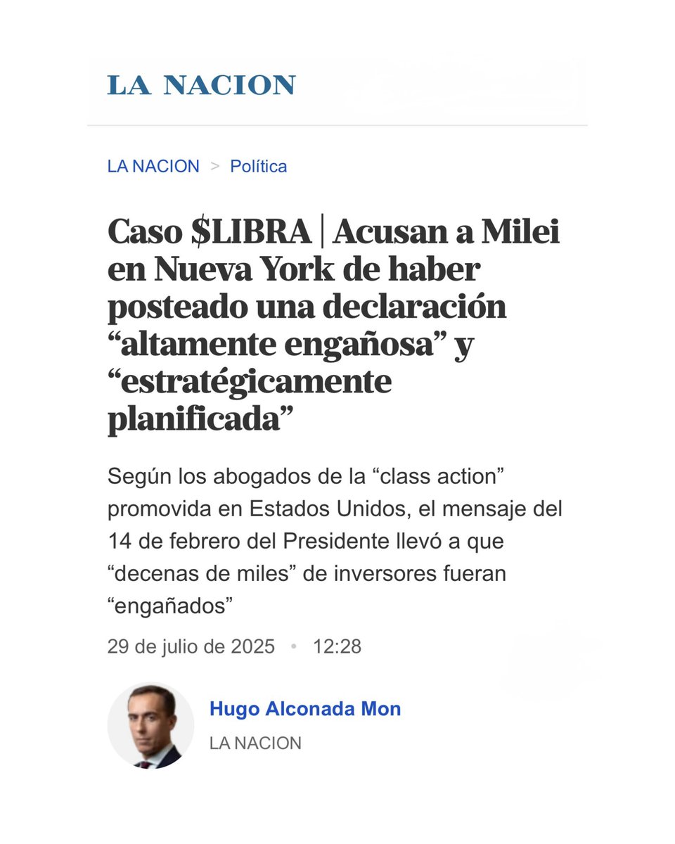 $LIBRA: LOS DAMNIFICADOS EN EE.UU. ACUSAN A MILEI POR SU TUIT ALTAMENTE ENGAÑOSO Y PLANIFICADO

Mientras tanto, en Argentina, y en Diputados, no pasa naranja. 

Aunque el Presidente, la Oficina Anticorrupción y los diputados oficialistas y aliados intenten tapar el sol con las