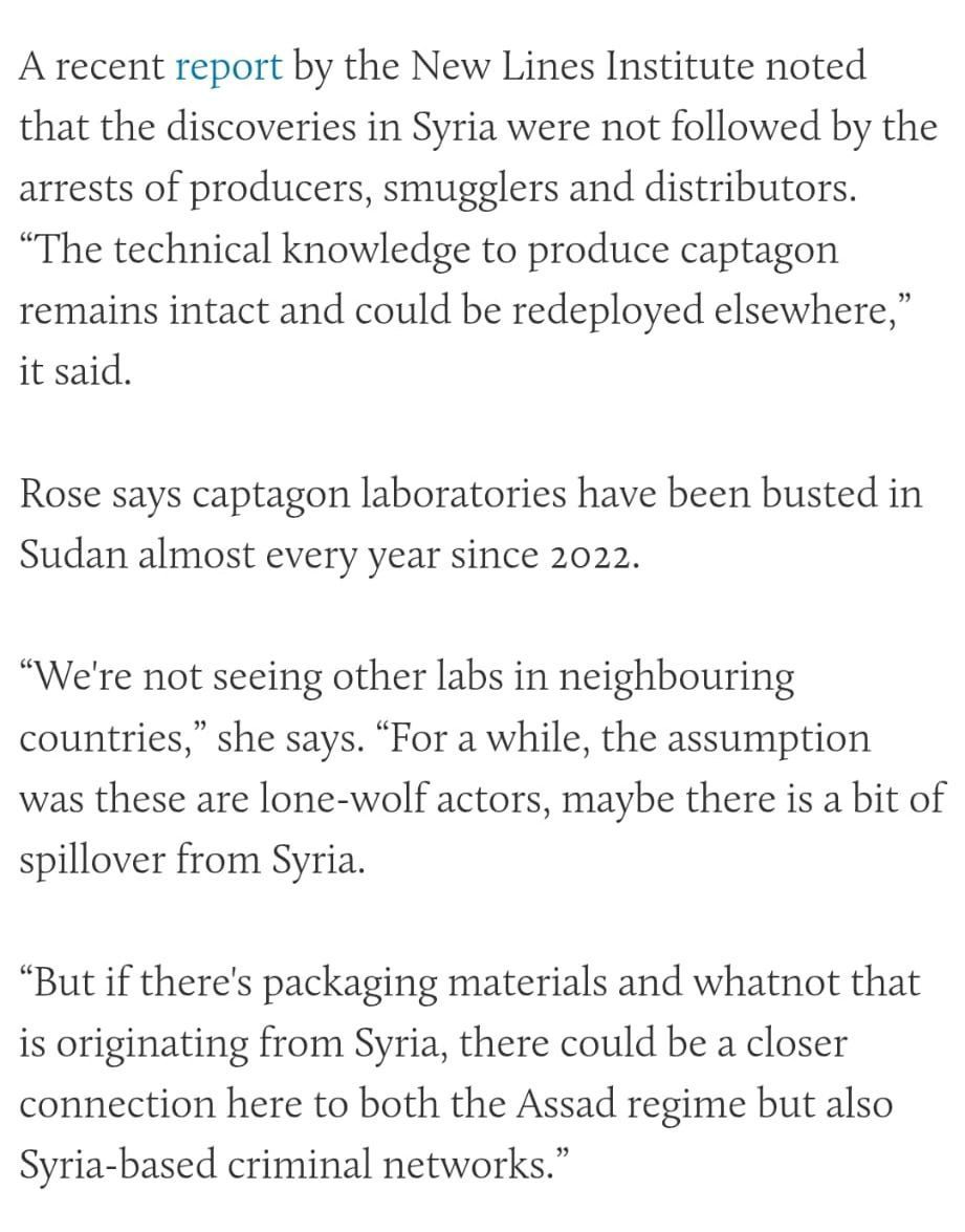 Caroline Rose (@carolinerose8) on Twitter photo I spoke to <a href="/DanielHiltonCFC/">Daniel Hilton</a> and <a href="/AminSikka/">Mohammed Alamin</a> for <a href="/MiddleEastEye/">Middle East Eye</a> about the rise of #captagon in #Sudan, where recently discovered production equipment appeared very similar to those found in #Syria. I spoke to <a href="/DanielHiltonCFC/">Daniel Hilton</a> and <a href="/AminSikka/">Mohammed Alamin</a> for <a href="/MiddleEastEye/">Middle East Eye</a> about the rise of #captagon in #Sudan, where recently discovered production equipment appeared very similar to those found in #Syria.