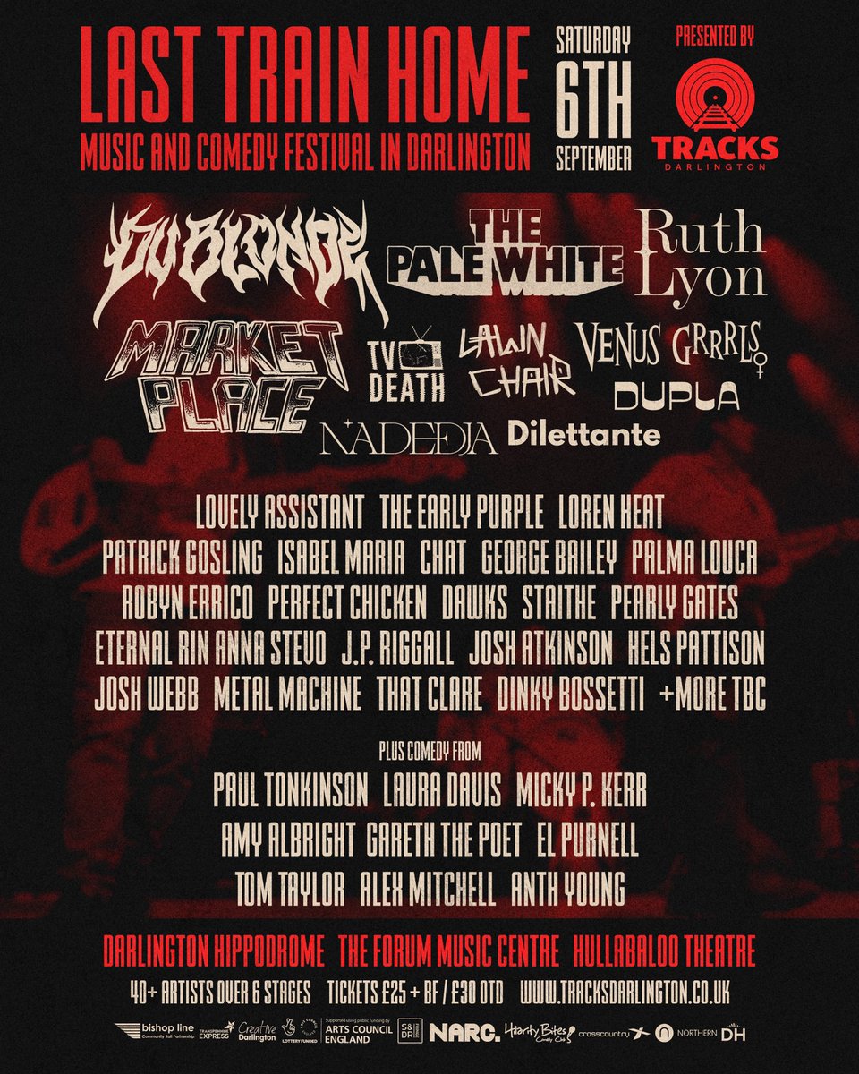 Catching the Last Train Home from Darlington, Sept 6th!  <a href="/LastTrainFest/">Last Train Home Festival</a> 
Tickets: bit.ly/LTHFest25