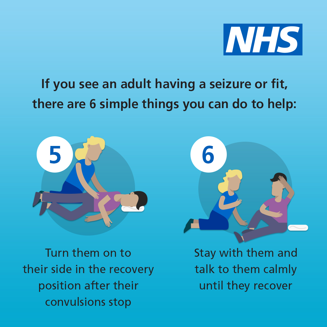 If you see someone having a seizure or fit, these 6 simple steps are useful to know. This advice applies to adults only.  

You may also need to call an ambulance, so it’s important to know when to call 999.  

More info ➡️ nhs.uk/conditions/wha…