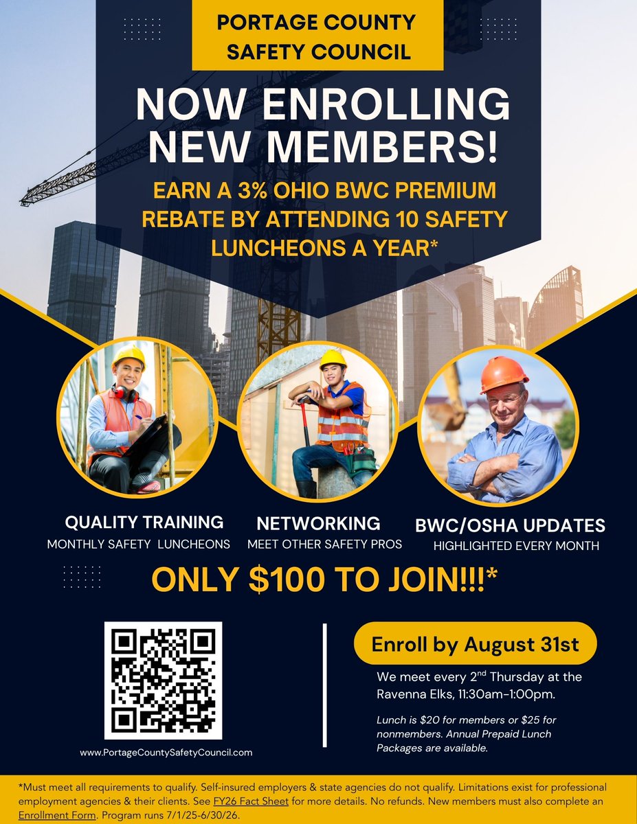 There's still time to join and qualify for a 3% <a href="/OhioBWC/">Ohio BWC</a>  premium rebate by attending 10 #safety #education luncheons! Check out our website for more info!