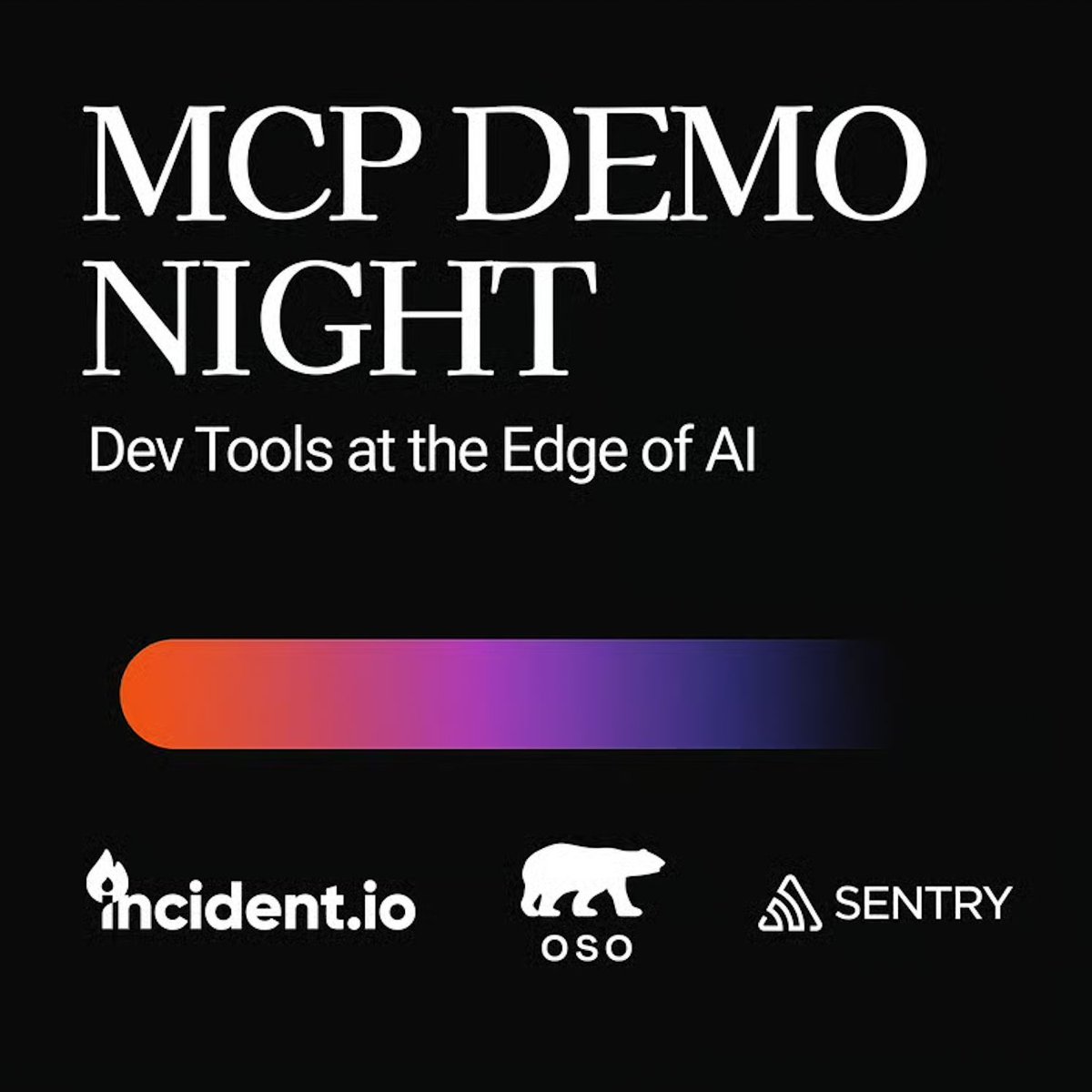 Sentry (@getsentry) on Twitter photo Come hang with us and <a href="/incident_io/">incident.io</a> at Sentry HQ next Tuesday as we bring together MCP builders from all of your favorite companies, including <a href="/augmentcode/">Augment Code</a>, <a href="/databricks/">Databricks</a>, @smitherydotai, <a href="/osoHQ/">Oso</a>, and <a href="/getsentry/">Sentry</a> π
RSVP link in the next tweet π Come hang with us and <a href="/incident_io/">incident.io</a> at Sentry HQ next Tuesday as we bring together MCP builders from all of your favorite companies, including <a href="/augmentcode/">Augment Code</a>, <a href="/databricks/">Databricks</a>, @smitherydotai, <a href="/osoHQ/">Oso</a>, and <a href="/getsentry/">Sentry</a> π
RSVP link in the next tweet π