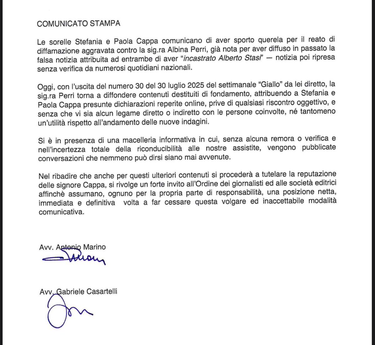 Le sorelle Cappa contro la direttrice del settimanale Giallo #Garlasco