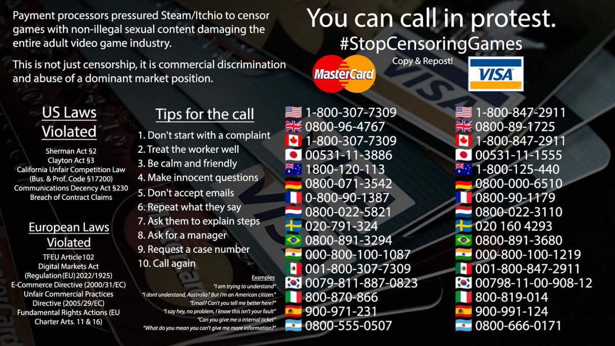 Get on the lines, they are scared. I called and asked why an Australian activist group was able to control what I, an American, may have access to because of what they've already done in Europe. 

They hung up 🙃 DO NOT BACK DOWN!! WASTE THEIR TIME!!