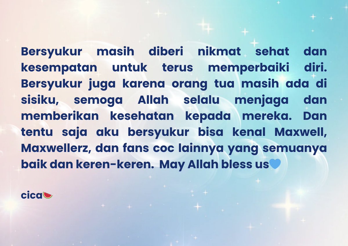 lisaahalizah_'s tweet photo. Day 10 โ Gratitude List๐ท
bersyukur kita semua dipertemukan dalam kebaikan๐ซถ๐ป
#Chapter22Maxwell
#Maxwellerz1stJourney
#timsekop https://t.co/Vk9v7K55wJ