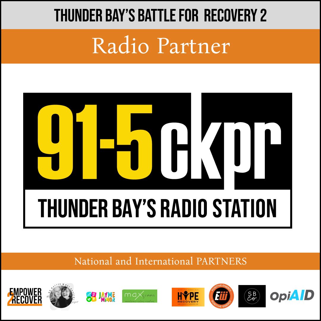 Super excited to announce that Rock 94 and 91-5 CKPR are a couple of our Radio/Media Partners for Thunder Bays Battle for Recovery #2 happening Aug 30th The Superior Inn Hotel and Conference Centre presented by Empower2Recover Foundation Can’t wait to share all about it 🧡
