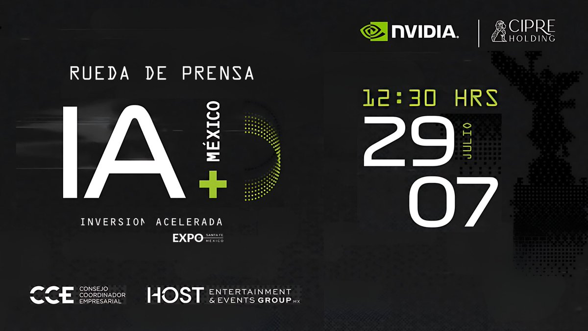 La inteligencia artificial está en el corazón del nuevo modelo económico global.
Hoy, <a href="/NVIDIALA/">NVIDIA Latinoamérica</a> y el #CCE como aliado estratégico presentamos México IA+Inversión
Acelerada, el evento que une inversión, innovación y visión empresarial.

🔴Sigue la transmisión en vivo: