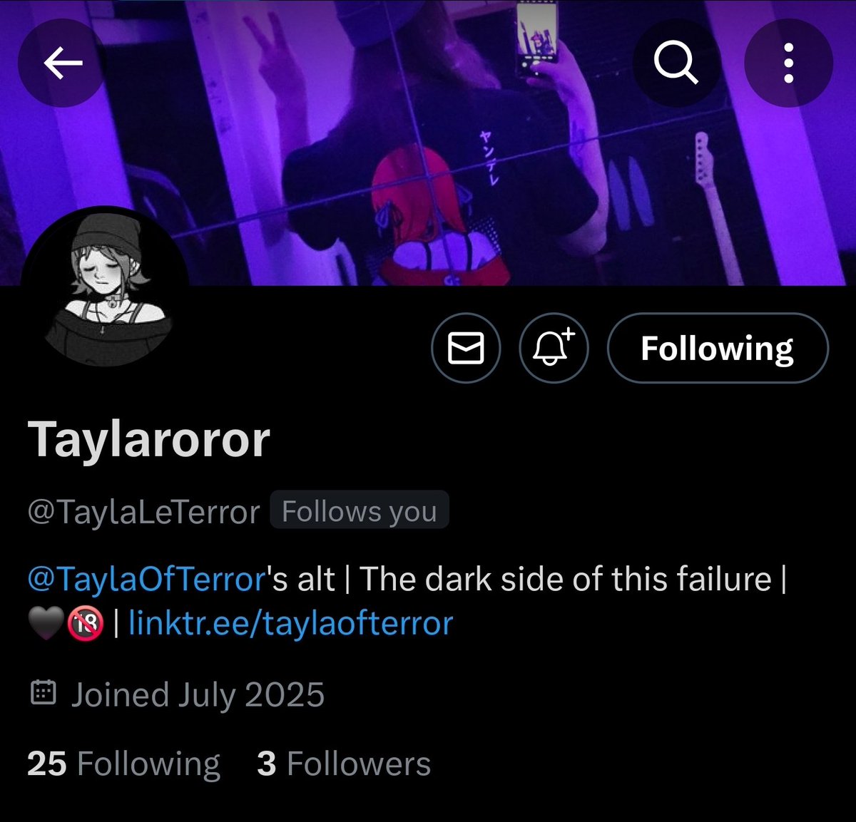 People complaining about depressing posts so I deleted them and made an alt <a href="/TaylaLeTerror/">Terror</a> 
Don't follow it won't be fun times over there