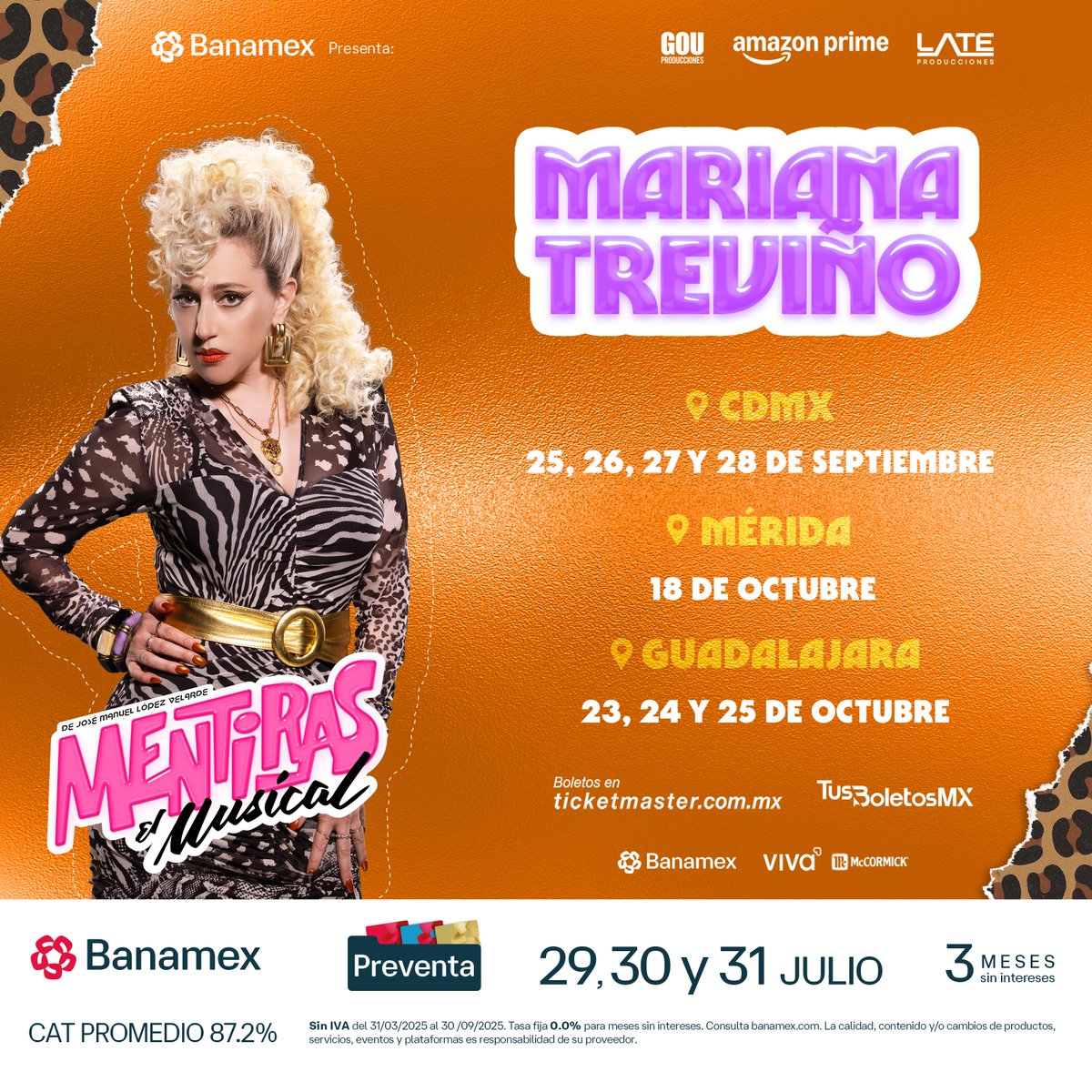 Oficialmentiras's tweet photo. Mariana vuelve a #MentirasElMusical. ¡No te pierdas la preventa Banamex del 29 al 31 de julio!🧡📝

CDMX: https://t.co/BEbDp2iWrk
GUADALAJARA: https://t.co/3urvD2gqZx
MÉRIDA: https://t.co/EfMZVOLsCo https://t.co/XeNxsHesHW