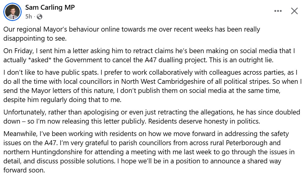 Politics of Peterborough (@politicspboro) on Twitter photo It seems <a href="/paulbristow79/">Paul Bristow</a> and <a href="/sam_carling_/">Sam Carling MPπΉ</a> have a difference of opinion over how the A47 dualling got cancelled... It seems <a href="/paulbristow79/">Paul Bristow</a> and <a href="/sam_carling_/">Sam Carling MPπΉ</a> have a difference of opinion over how the A47 dualling got cancelled...