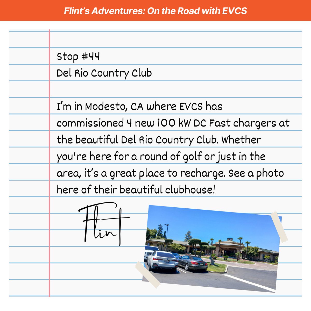 EVCSnetwork's tweet image. 4 new 100 kW DC Fast chargers are now available! ⚡🦊

I’m in Modesto, CA, where EVCS has commissioned a new charging site at the beautiful Del Rio Country Club. Whether you&apos;re here for a round of golf or just in the area, it’s a perfect place to recharge.