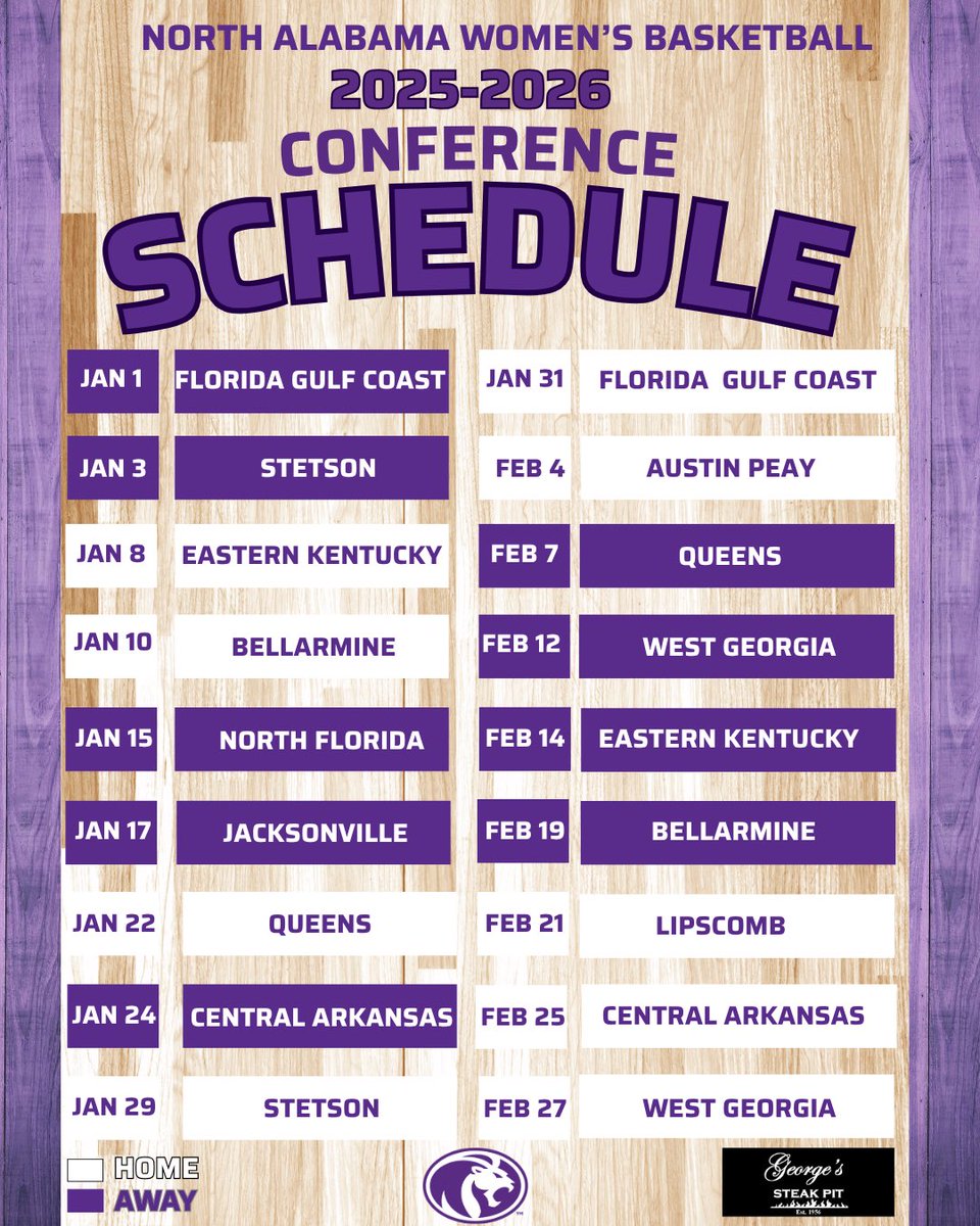 Our 2025-26 <a href="/ASUNSports/">Atlantic Sun Conference</a> Conference schedule! 💜

#RoarLions🦁