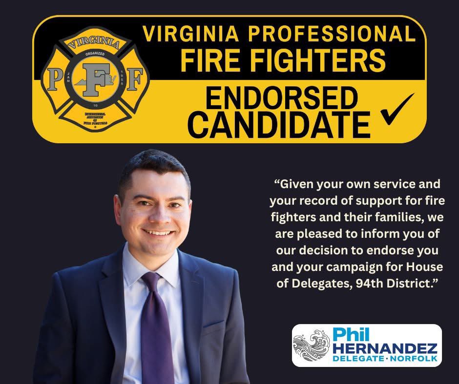Thanks to <a href="/TheVaPFF/">Virginia Professional Fire Fighters</a>! I'm honored to have your support.