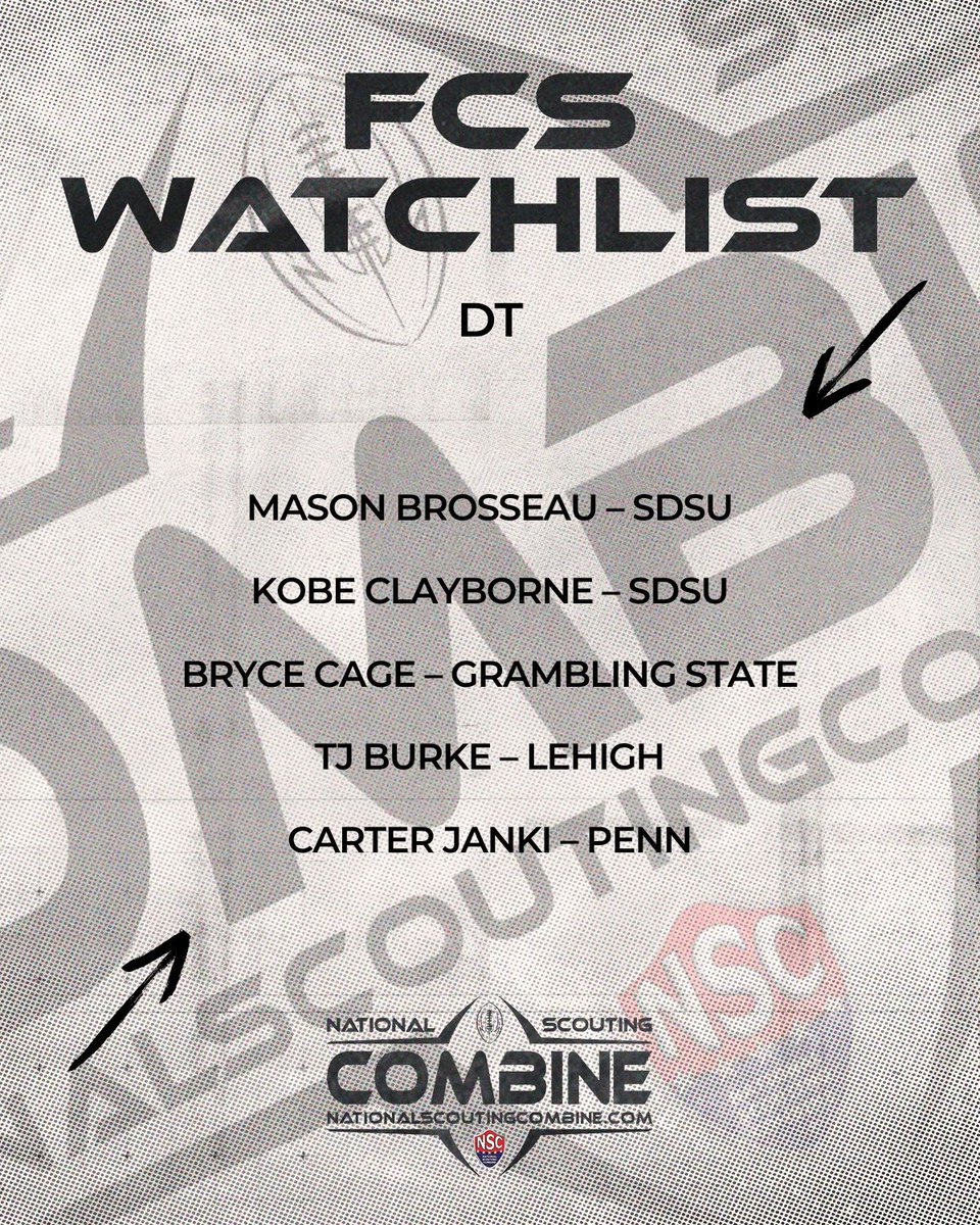 FCS Watchlist Week 8 🔥🏈  
We want to see you in Naples! 🏝️😎

<a href="/brosseau_/">Mason Brosseau</a>
<a href="/TheKobeC1/">Kobe Clayborne</a>
<a href="/CageBryce/">Bryce “BUTCH” Cage</a>
<a href="/TjBurke56/">TJ Burke</a>
<a href="/CarterJanki90/">Carter Janki</a>

#NSC2026 #DraftEligible #Showcase #ProFootball #DT