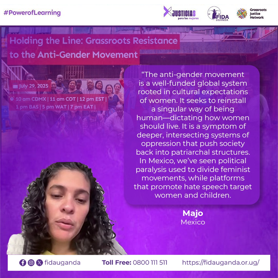 FIDA_Uganda's tweet photo. The anti-gender movement is a well-funded global system rooted in cultural expectations of women. It seeks to reinstall a singular way of being human, dictating how women should live ~ María José Díaz Reyes, Luchadoras MX.
#PowerOfLearning #FeministResistance #SRHR https://t.co/RGNrMGbTw0