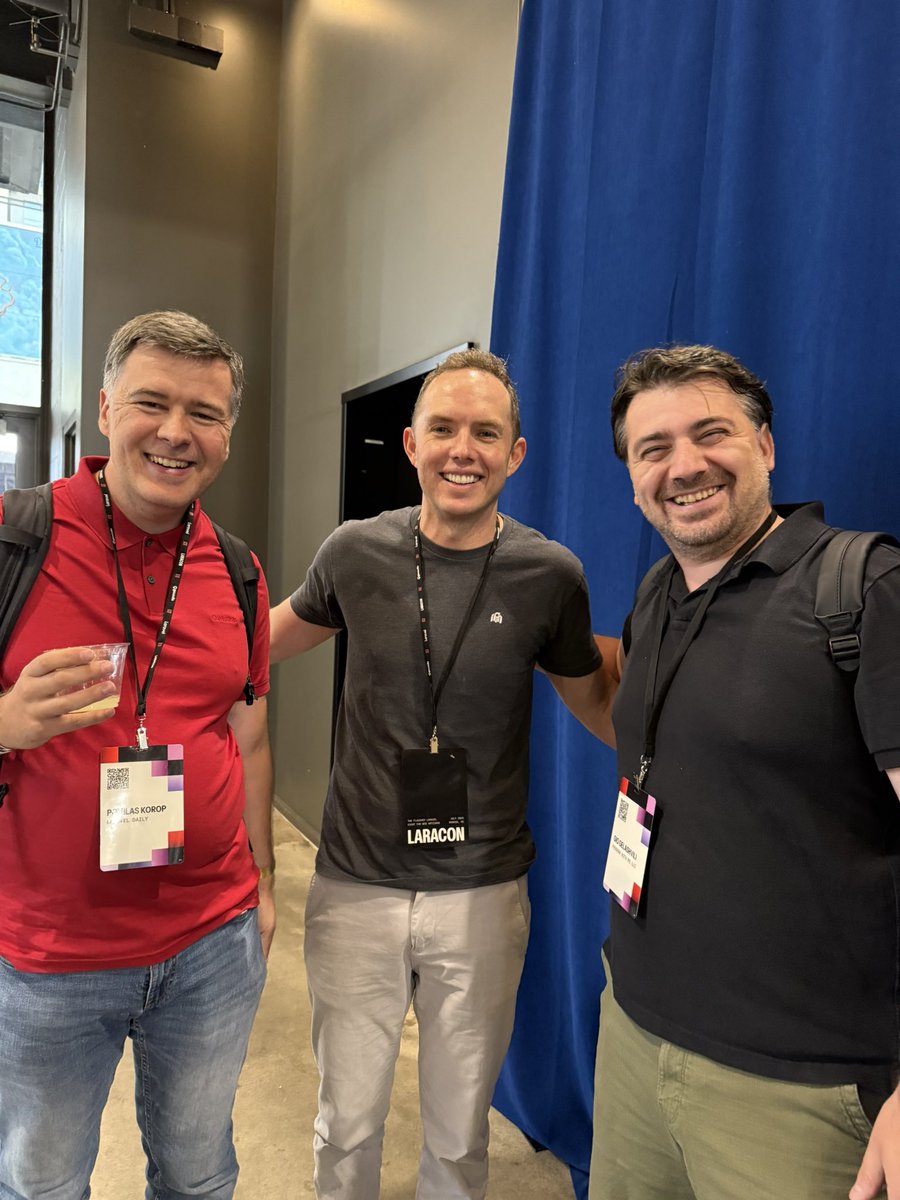 jeffrey_way's tweet image. You will now look at this photo of me with @PovilasKorop and @GioDev8, from whom I’ve learned so much over the years.