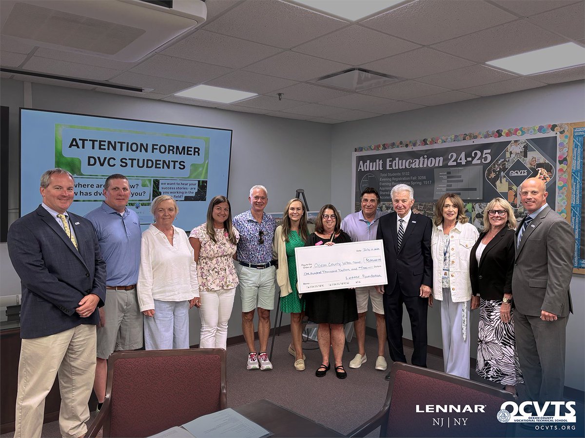 🚨 Big News: Lennar NJ/NY donates $100K to support OCVTS construction trades programs! 💪🔨 This industry-education partnership is building more than structures — it's building our students' futures. #ocvts #cte