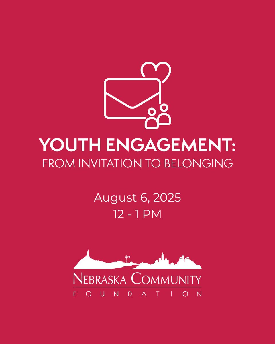 Youth are key to thriving communities. Join our Lunch &amp; Learn on Aug 6 (12–1 PM CT) to explore how to engage young Nebraskans &amp; build a brighter future.
🔗 Register: nebcommfound.org/events/

#YouthEngagement #Nebraska #LunchAndLearn