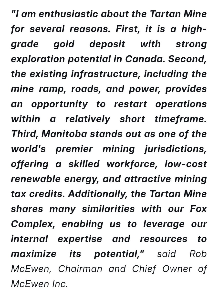 tsxventurewatch's tweet image. Rob McEwen is excited about Tartan Mine's:

✔️ High Grade
✔️ Exploration Potential
✔️ Infrastructure

At only a fraction of $CGC.V's market cap, Minnova's $MCI.V PL Gold Mine has all these, 2x the resources + is more advanced with a Feasibility Study.

$MUX $MUX.TO #Gold #Mining