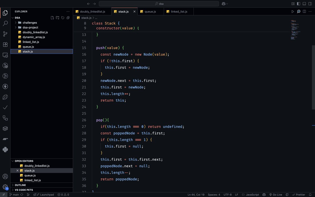 utsavdotdev's tweet photo. #LSPPDay59 
1. Implemented Stack and Queue using Linked List in JavaScript
2. Practiced and visualized core operations: push, pop, enqueue, dequeue
#LearningWithLeapfrog #60DaysOfLearning2025 @lftechnology https://t.co/KLdyR0vQxb