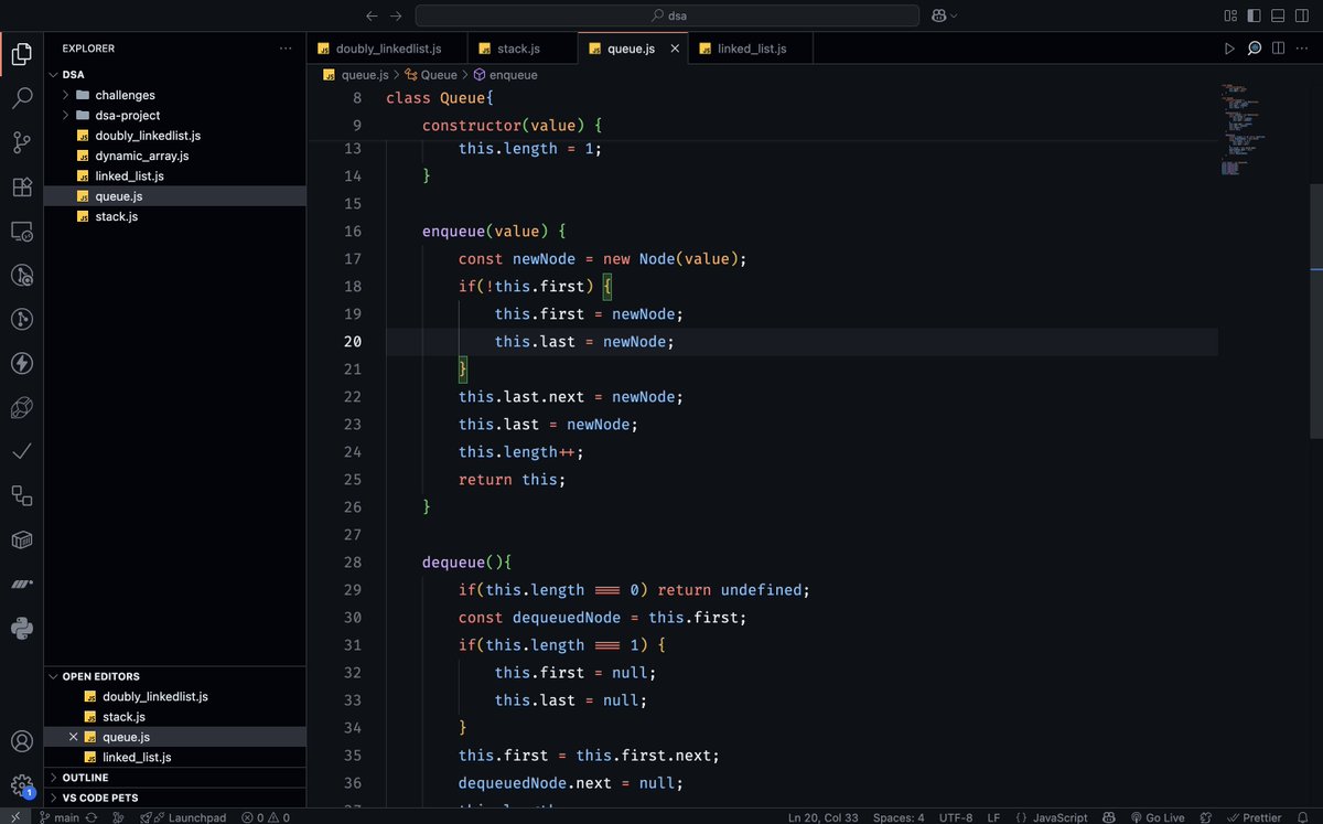 utsavdotdev's tweet photo. #LSPPDay59 
1. Implemented Stack and Queue using Linked List in JavaScript
2. Practiced and visualized core operations: push, pop, enqueue, dequeue
#LearningWithLeapfrog #60DaysOfLearning2025 @lftechnology https://t.co/KLdyR0vQxb