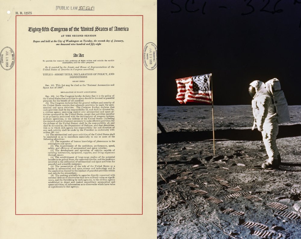 🌕  "One small step for man..." started (like many things) with paperwork.  The Space Act (signed #OTD in 1958) and a photo of the Moon Landing are both in America’s #100Docs. 

But which was more significant to our nation's trajectory? YOU get to decide: 100docs.vote