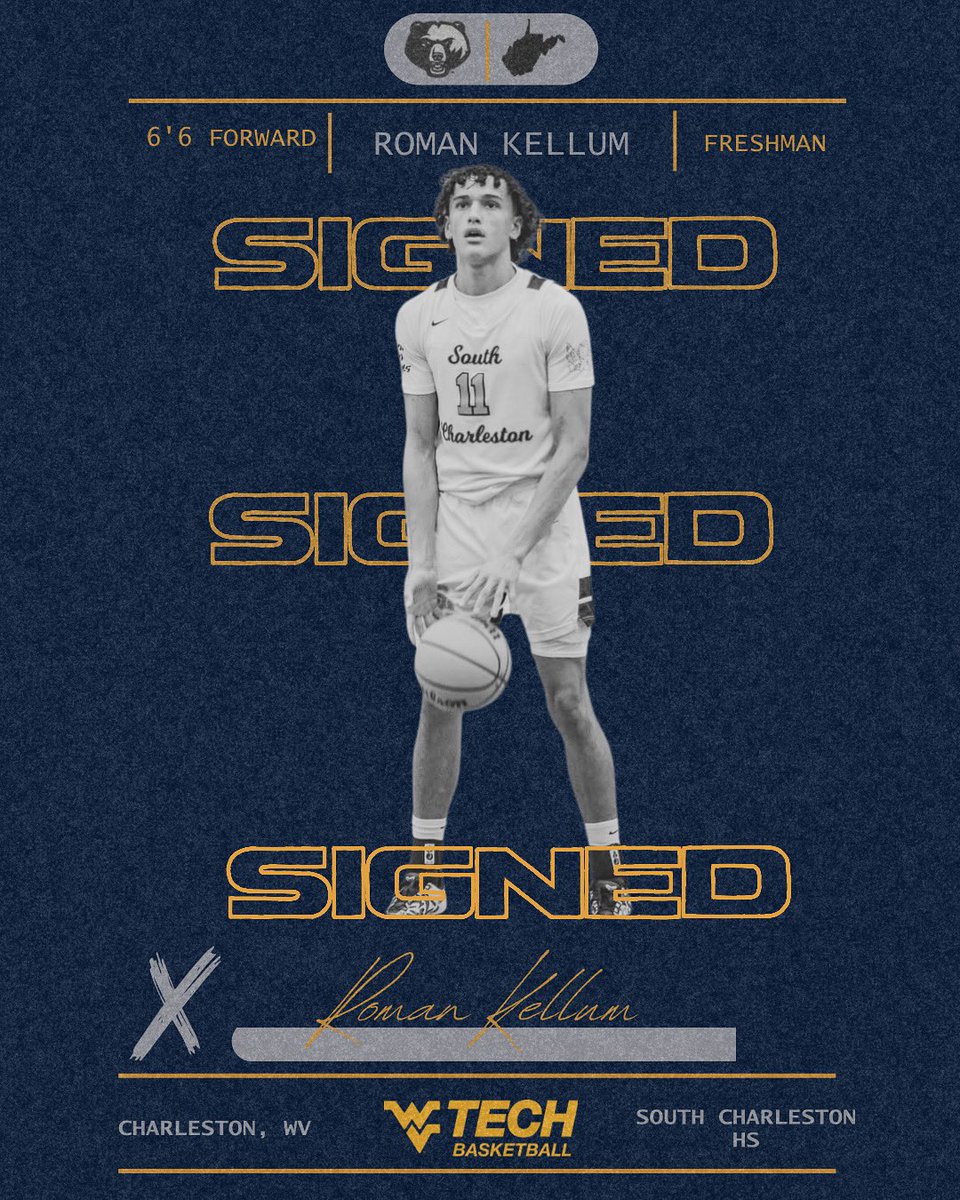 Officially signed ✍️

Kellum, a native of Charleston, WV, joins WVU Tech after averaging 14.0 pts &amp; 8 rebounds at South Charleston High School. 

Welcome Roman Kellum to the Golden Bear family!