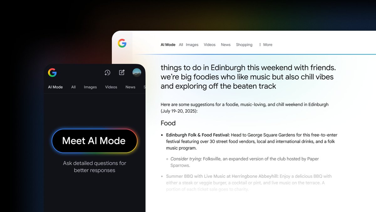 Just ~2 months in and AI Mode already has over 100 million monthly active users in the U.S. and India, and it's great to hear the awesome response from our users!!  Now, we’re excited to ship AI Mode, our most powerful AI search, to the UK!

Starting to roll out today. 🇬🇧