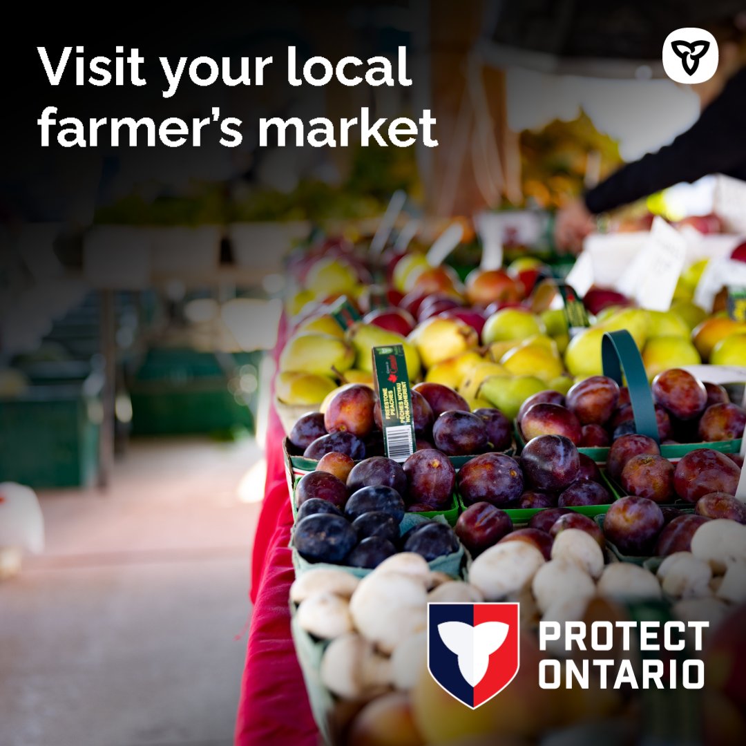 Why not take a trip to your local farmers’ market?

Support Ontario by buying fresh food that is locally grown, and harvested and pair it with:

✅ local beer
✅ world-class VQA wines
✅ Ontario ciders
✅ Ontario spirits

Find local farmers’ markets: 🔗: ontario.ca/page/buy-ontar…