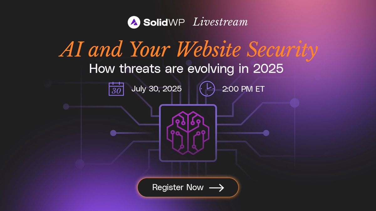 Tomorrow: David Johnson and Thomas Raef discuss AI's impact on website security. Learn about new attacks and secure your sites. Don't miss this essential session. July 30th. Register today! 👉 solidwp.com/livestream-ai-…