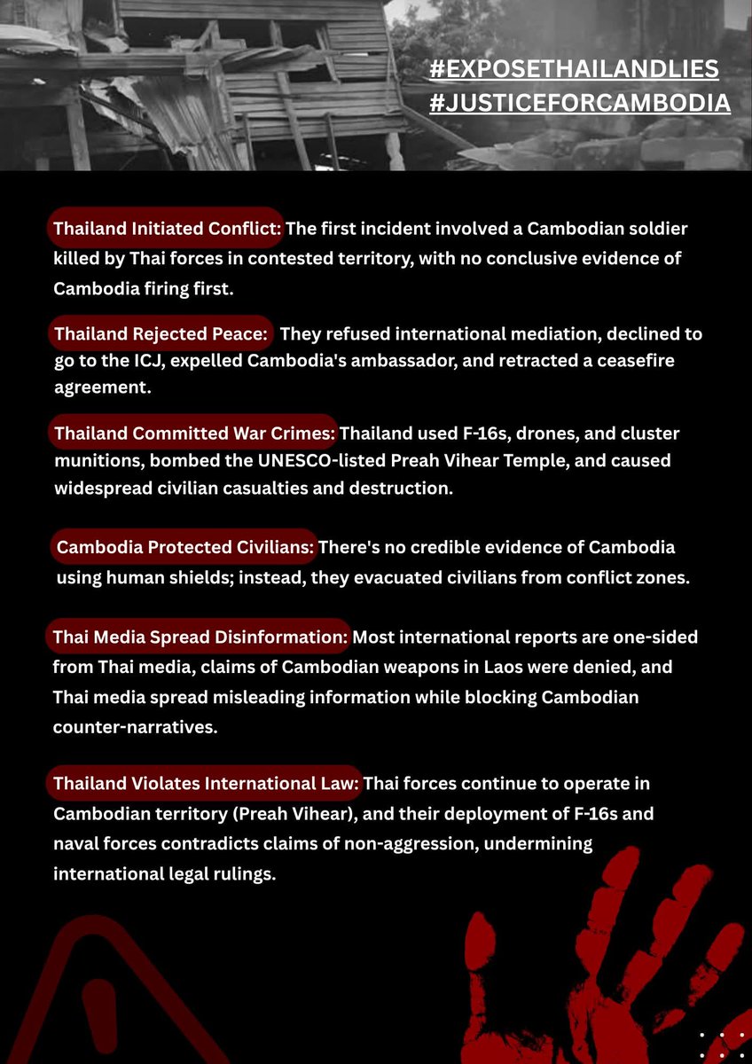 5o_tenpheaa's tweet photo. When we called for peace, they keep firing. When we fight back, they played victim. A country full of greedy and lies.

International Justice For Khmer
#ExposeThailandLies https://t.co/qTsZoe2p5T
