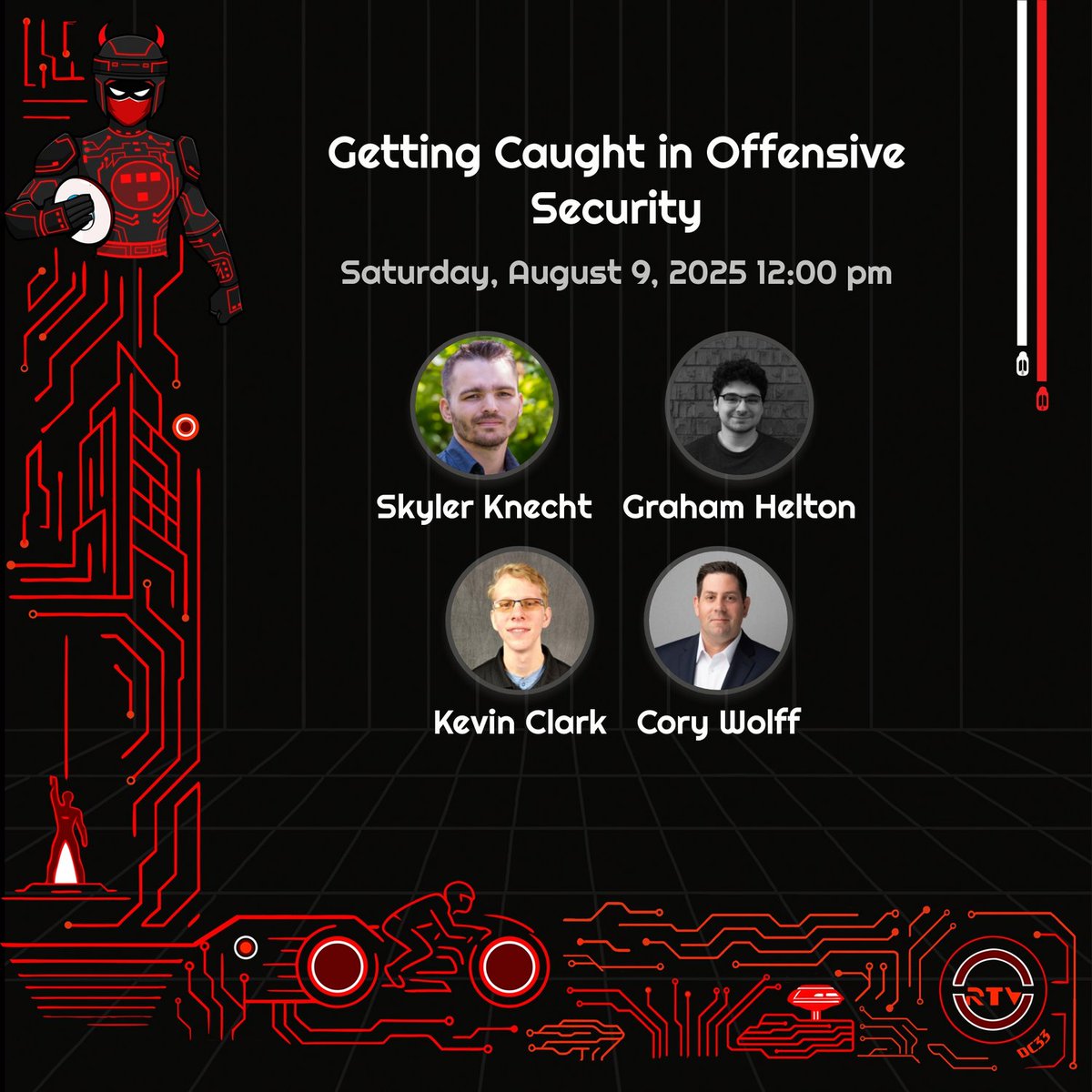 💥 Getting Caught in Offensive Security – Skyler Knecht, @grahamhelton3, <a href="/GuhnooPlusLinux/">kevin</a> &amp;  <a href="/cwolff411/">Cory Wolff</a> share real-world war stories, mistakes, and lessons learned from the field. Hear what not to do (and how to recover) at @redteamvillage_ during <a href="/defcon/">DEF CON</a> 33! 🔐