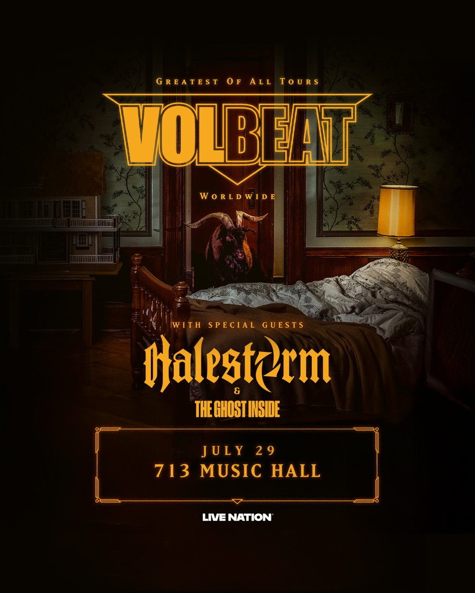 Ready for VOLBEAT with Special Guest Halestorm tonight at 713 Music Hall? Check out the details below:

🎫: bit.ly/4mc44uw

🚪: 6:00pm
🎤: 7:00pm
*times are subject to change*

📞 TEXT US! 💬
Text the keyword: "VOLBEAT" to (832) 864-7405 to stay in the loop!