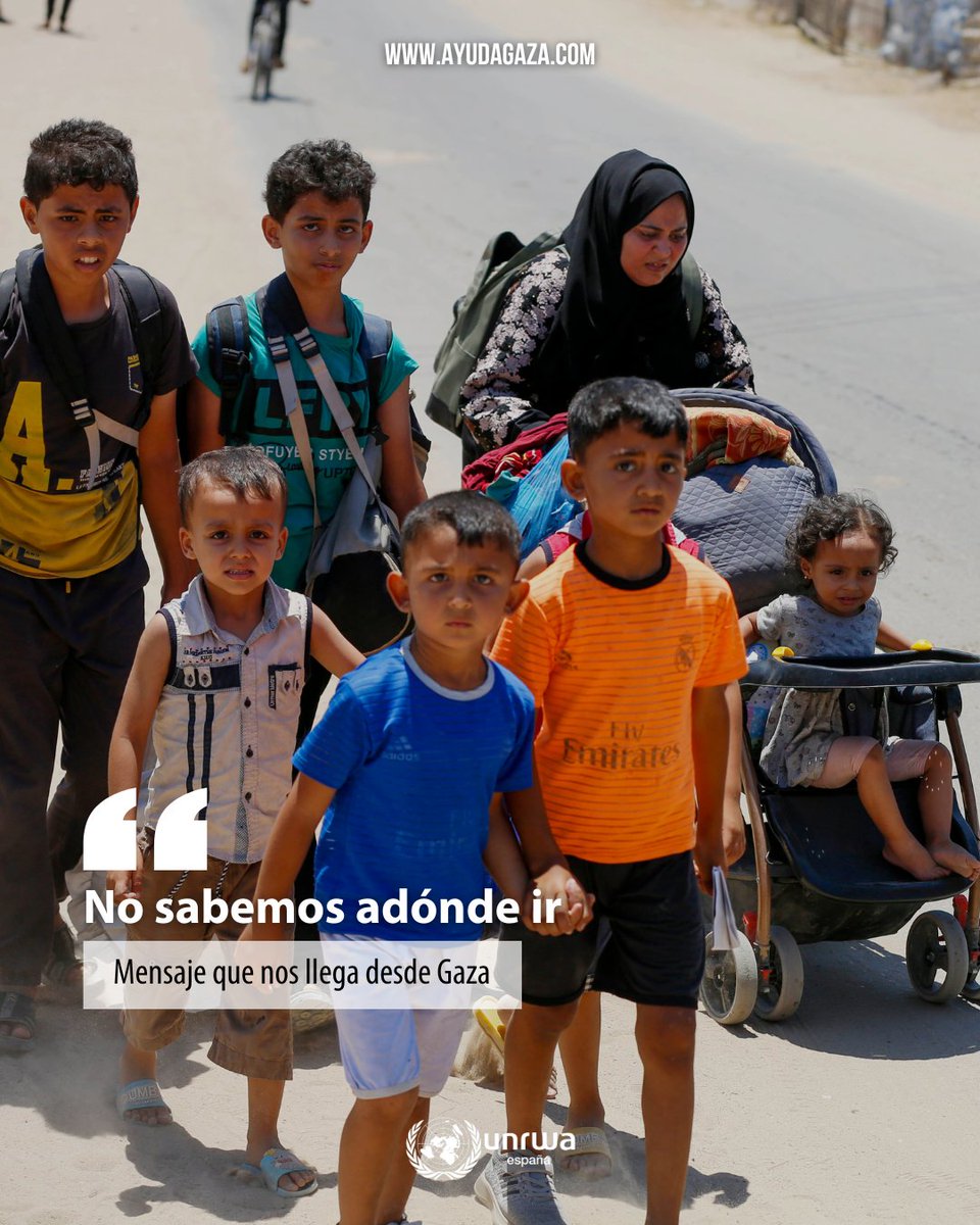 Una vez más, la población de Gaza es obligada a desplazarse, pero no hay ningún lugar al que ir. Ningún sitio es seguro y todo está destruido.
Las familias lo pierden todo cada vez que se desplazan. No les queda nada, solo desesperanza y sufrimiento.

¿Hasta cuándo?