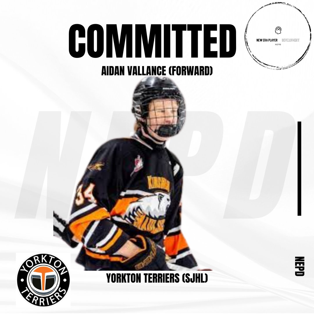 newera_develop's tweet image. Aidan Vallance has committed to play for the @yorktonterriers in the @theSJHL for the 2025-26 season. 

Aidan has spent the last two seasons with the @YorktonMaulers.

Congrats Aidan!