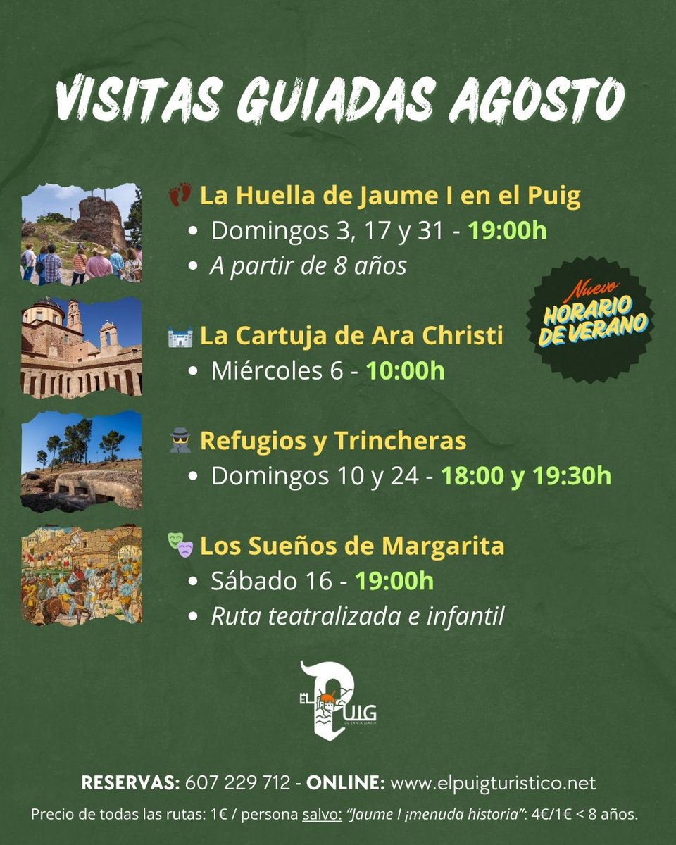 ¡Este agosto, descubre El Puig como nunca antes! ☀️👣
Visitas guiadas para todos los públicos, ¡por la tarde y al fresquito!

📢 Plazas limitadas. Reserva ya:
🎟️ elpuigturistico.net/pag/479/reserv…
📞 607 229 712
📧 elpuig@touristinfo.net
#ElPuigTurístico #Verano2025
