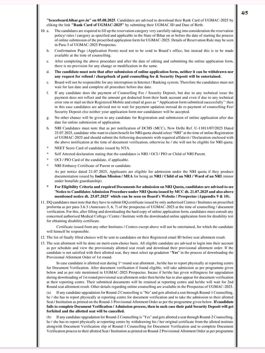 notice for online choice filling#neetug2025 #bihar #medical #student #choicefiling #bcece