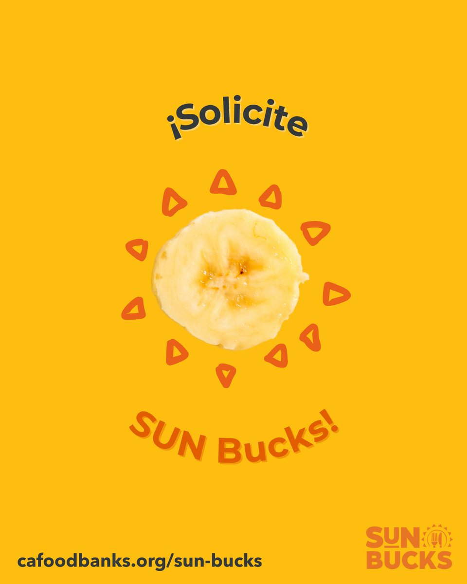 ⏰ ¡No te lo pierdas! La fecha límite para solicitar los #SUNBucks es el 2 de septiembre de 2025.

Este beneficio de alimentos de verano ayuda a las familias a comprar los alimentos. 🍎🥦🥖

Para más información: cafoodbanks.org/es/sun-bucks?u…