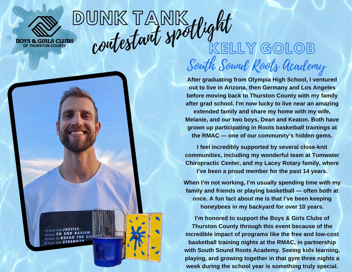 Get to know our Dunk Tank Challenge Contestants!  

Jonathan McMillan vs. Kelly Golob

To keep Jonathan out of the dunk tank, donate to his campaign at justgiving.com/page/jonathanm…

To keep Kelly out of the dunk tank, donate to his campaign at justgiving.com/page/kellygolob