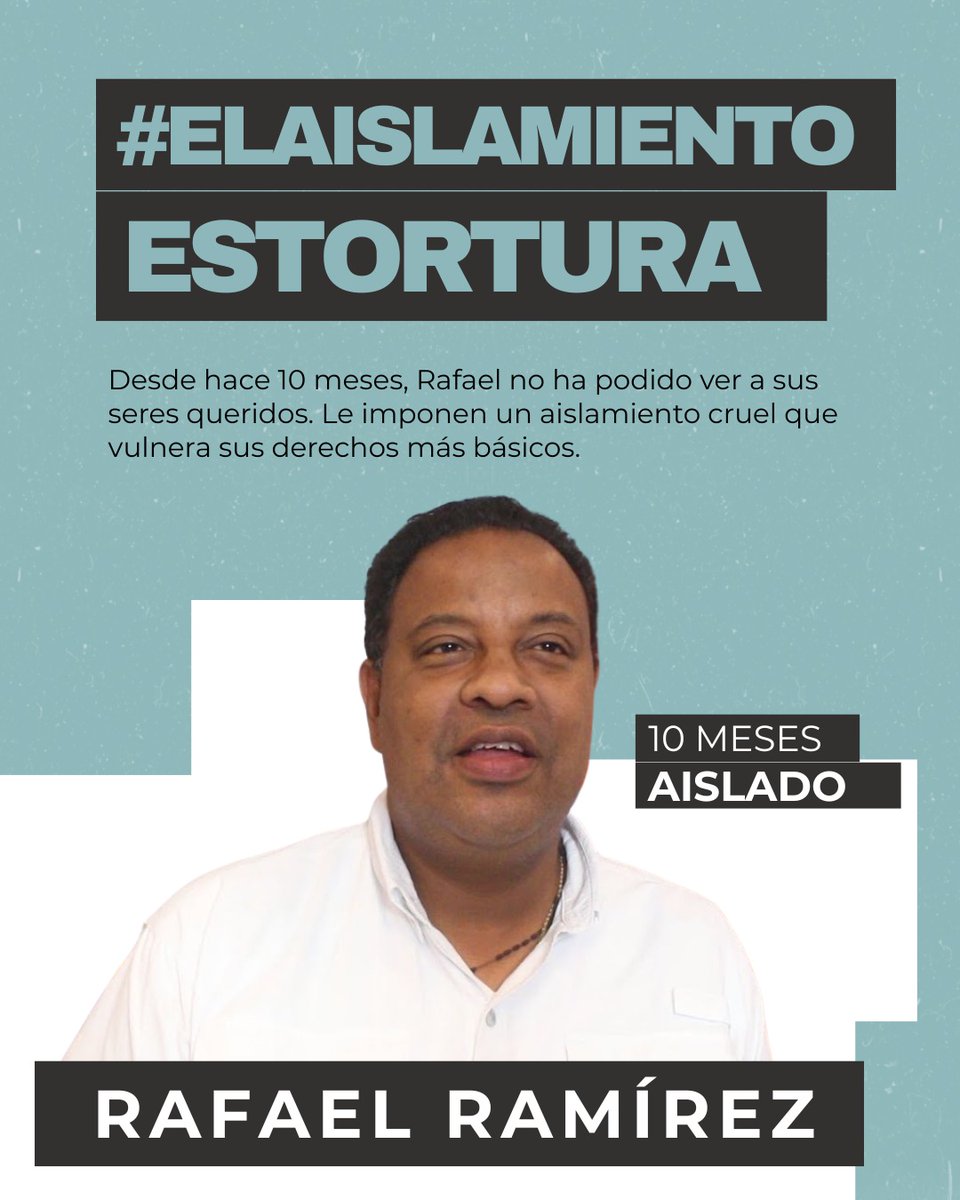 📍 Rafael Ramírez Colina, exalcalde de Maracaibo, lleva 9 meses incomunicado.
En El Helicoide le niegan todo contacto con sus seres queridos.

#ElAislamientoEsTortura