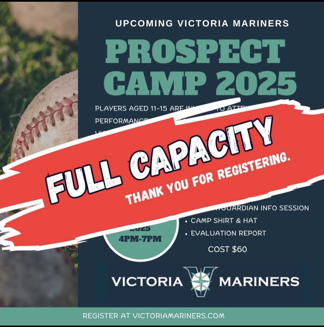 The Victoria Mariners Prospect Camp is now at full capacity. Thank you for registering!