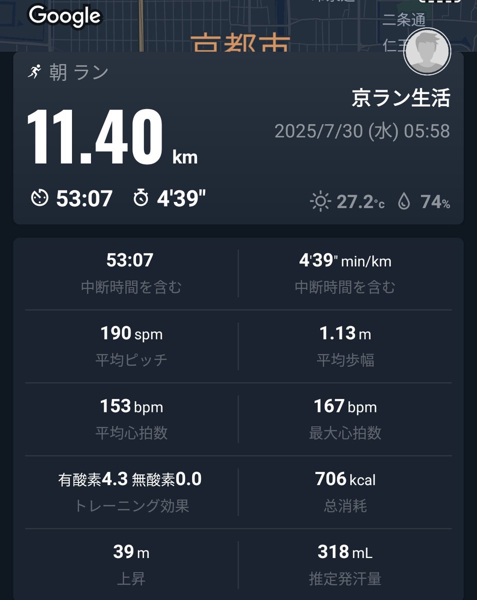 おはようございます！ 起床時の体重61.7kgラン後60kg  水曜日のデデデデ💪暑い…けど頑張ってます😄インターバル走の効果が少しずつ感じられるような、気のせいのような🙄とにかくしっかり続けていこう👍