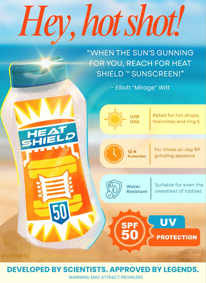 voidwrth's tweet image. I also made this spoof Heat Shield ad for the back cover 🤭 #ApexSwimSuitEdition