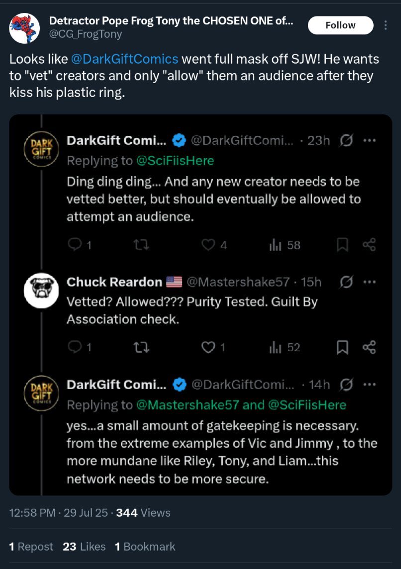 JayBamaFan (@jaybamafan1) on Twitter photo I’m just going to settle this, in #comicsgate, the customers/backers VET the creators. Not <a href="/DarkGiftComics/">DarkGift Comics</a> <a href="/EthanVanSciver/">ETHAN VAN SCIVER</a> or anyone else. WE DECIDE. We decide with our time and money. This is not a warning, it the truth.
You may not like it, but its best you just accept it. I’m just going to settle this, in #comicsgate, the customers/backers VET the creators. Not <a href="/DarkGiftComics/">DarkGift Comics</a> <a href="/EthanVanSciver/">ETHAN VAN SCIVER</a> or anyone else. WE DECIDE. We decide with our time and money. This is not a warning, it the truth.
You may not like it, but its best you just accept it.