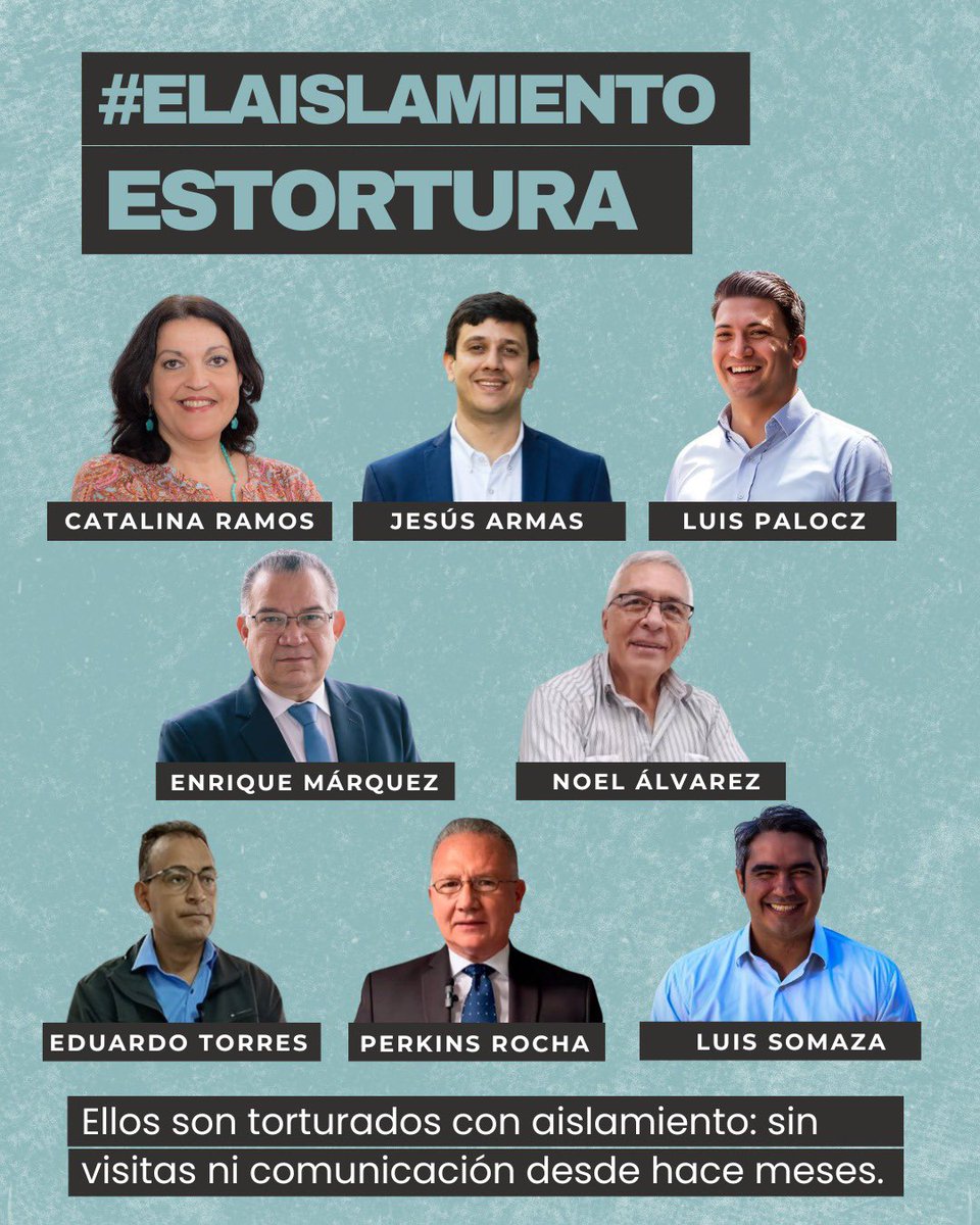 En El Helicoide hay 16 presos políticos completamente aislados.

Sin abrazos.
Sin una voz familiar.
Sin poder decir “estoy vivo”.

El aislamiento prolongado no es olvido:
es tortura psicológica, es castigo, es violencia.

#ElAislamientoEsTortura