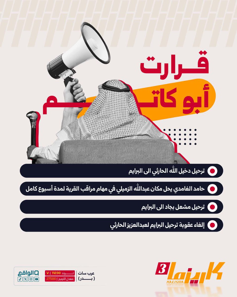 لكل فعل ردة فعل✋🏻
وقيمة الانضبـاط تظهر عند القرار‼️ ..

🚨| قـرارات صاحب القرار أبـو كـاتم 

#كاريزما19 | <a href="/ABU_KATM/">ابوكاتم</a>
