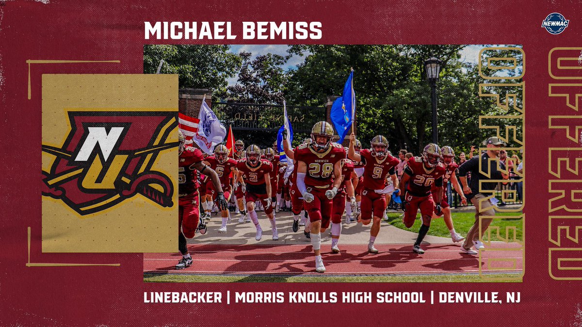 Thankful to receive an offer from <a href="/NorwichFB/">Norwich Football</a>. And the opportunity to compete at the next level.
<a href="/THEcoachRussell/">Bill Russell</a> 
<a href="/CoachPJ_Arcuri/">P.J. Arcuri</a> 
<a href="/CoachJohnsonOL/">𝘽𝙤𝙗𝙗𝙮 𝙅𝙤𝙝𝙣𝙨𝙤𝙣 𝙄𝙄𝙄</a> 
<a href="/P_D_Madden/">Patrick Madden</a> 
<a href="/Coach_Latimer/">Jackson Latimer</a> 
<a href="/CoachWilly65/">Will Cunningham</a>