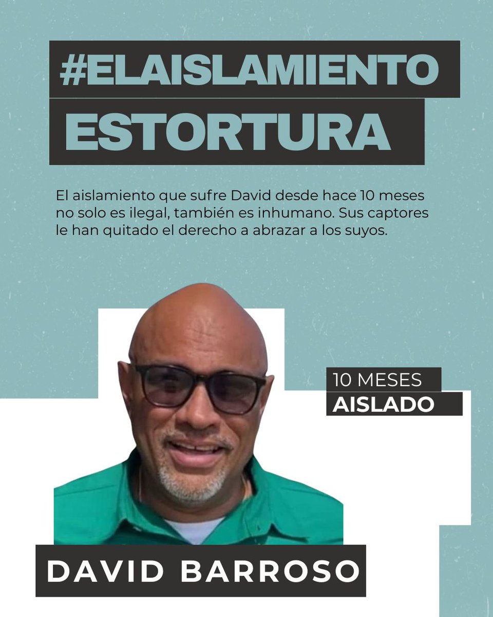 El silencio impuesto destruye el cuerpo y el espíritu.

El aislamiento prolongado es una herramienta de castigo para quienes piensan distinto.

Y no solo afecta al preso: castiga también a su familia.

David Barroso, ingeniero, lleva 9 meses sin acceso a su familia ni defensa