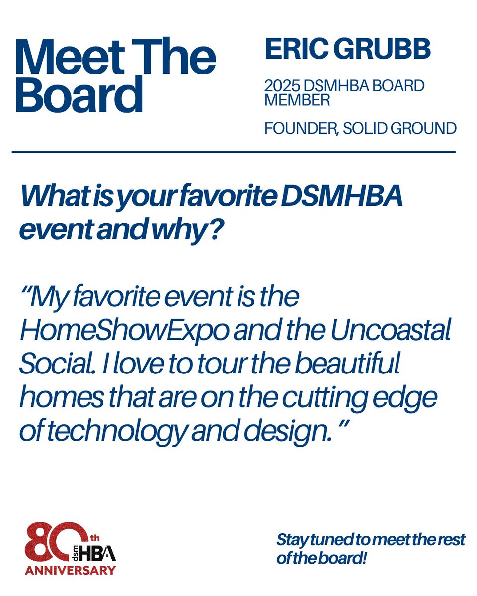 Meet the 2025 DSMHBA Board of Directors! 

Thank you for all you do for the HBA, Eric! 

#dsmhba
